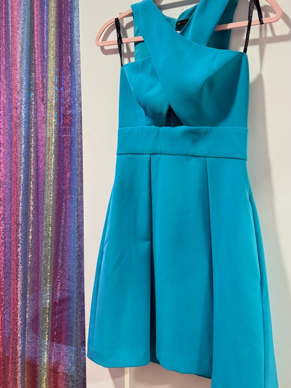 Black Halo One-Shoulder Teal Cross-Front Dress